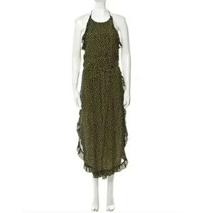 NWOT See by Chloe size 38 black&yellow polka dot silk blend halter ruffle dress